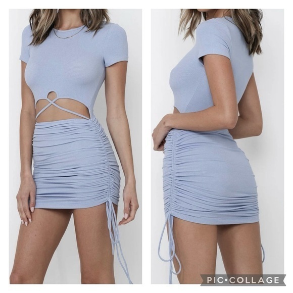 Princess Polly Periwinkle Blue Ruched Cutout Mini Bodycon Dress NWT M - Picture 1 of 17